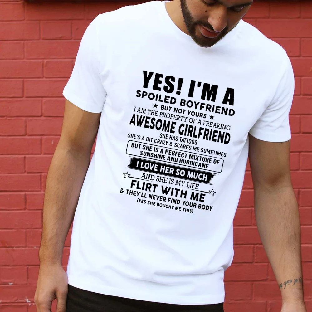 

I Am Spoiled Boyfriend But Not Yours Funny Men's Funny T-shirt Harajuku Short Sleeve Graphic T Shirt Tees Tops Valentine Gift