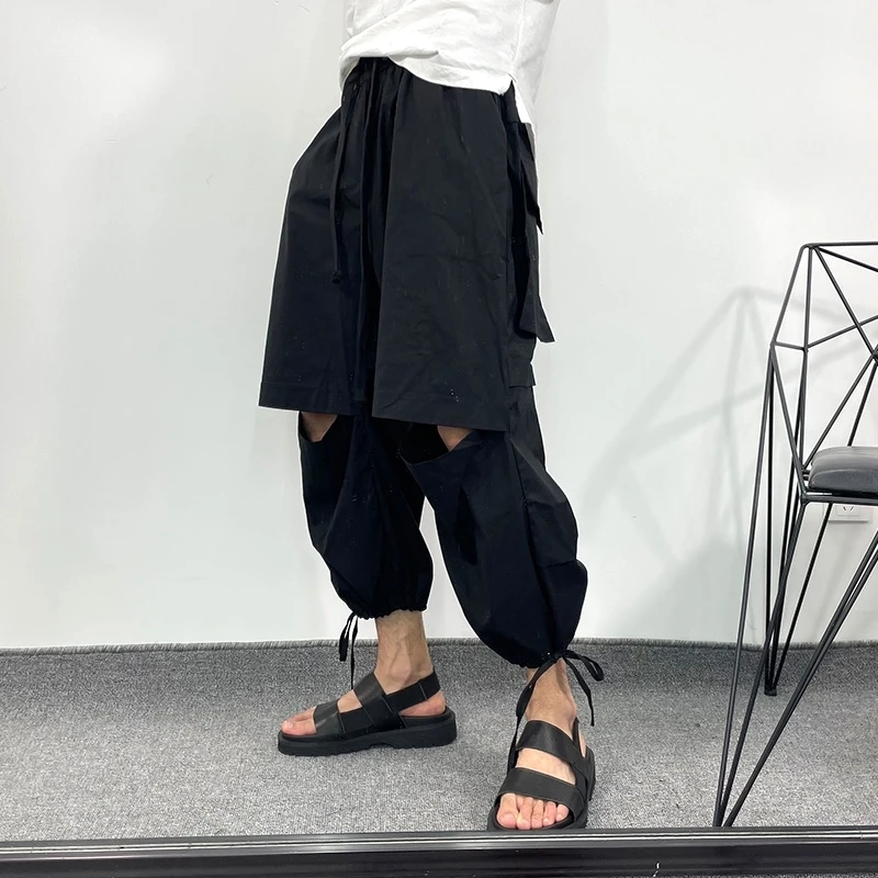 Men's Harlan Pants Spring And Autumn New Black Knee Openings With Holes In The Fashionable Casual Oversized Pants