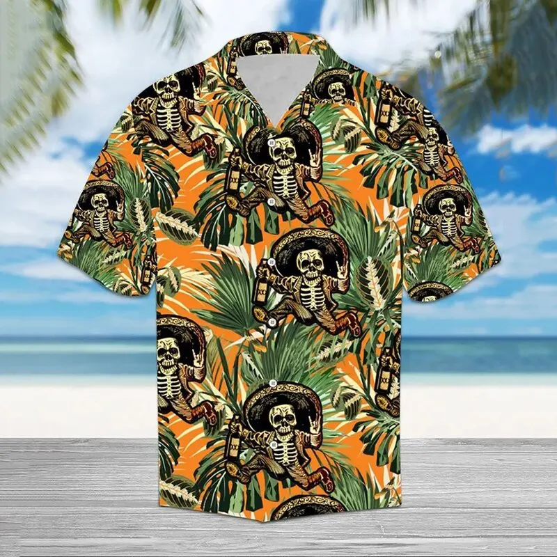 Рубашка мужская с коротким рукавом винтажный принт черепа пляжный топ