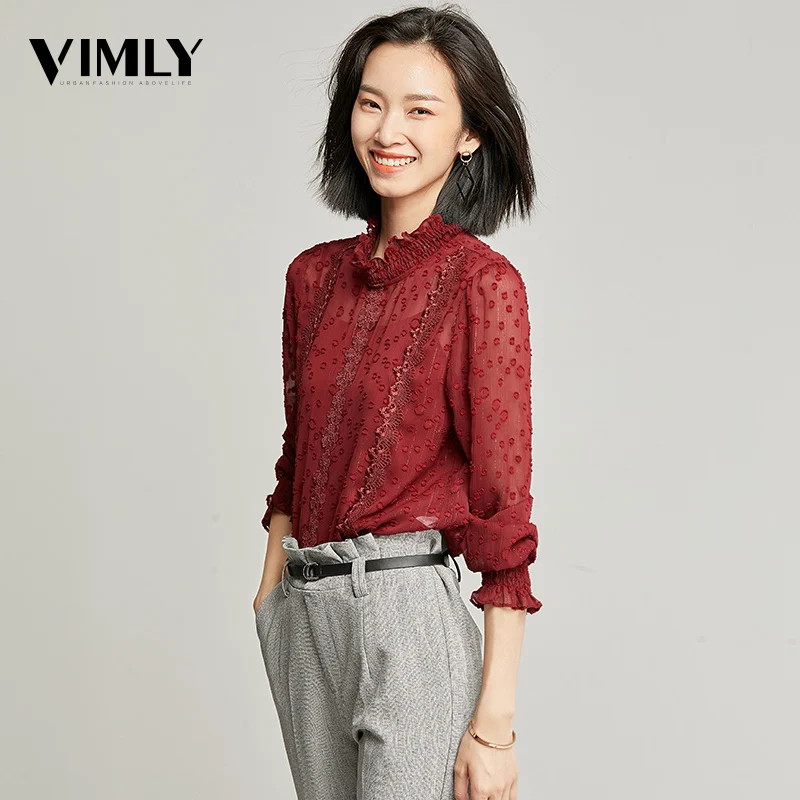 Vimly Femininas Blusas женские элегантные весенне-осенние Кружевные блузы офисные