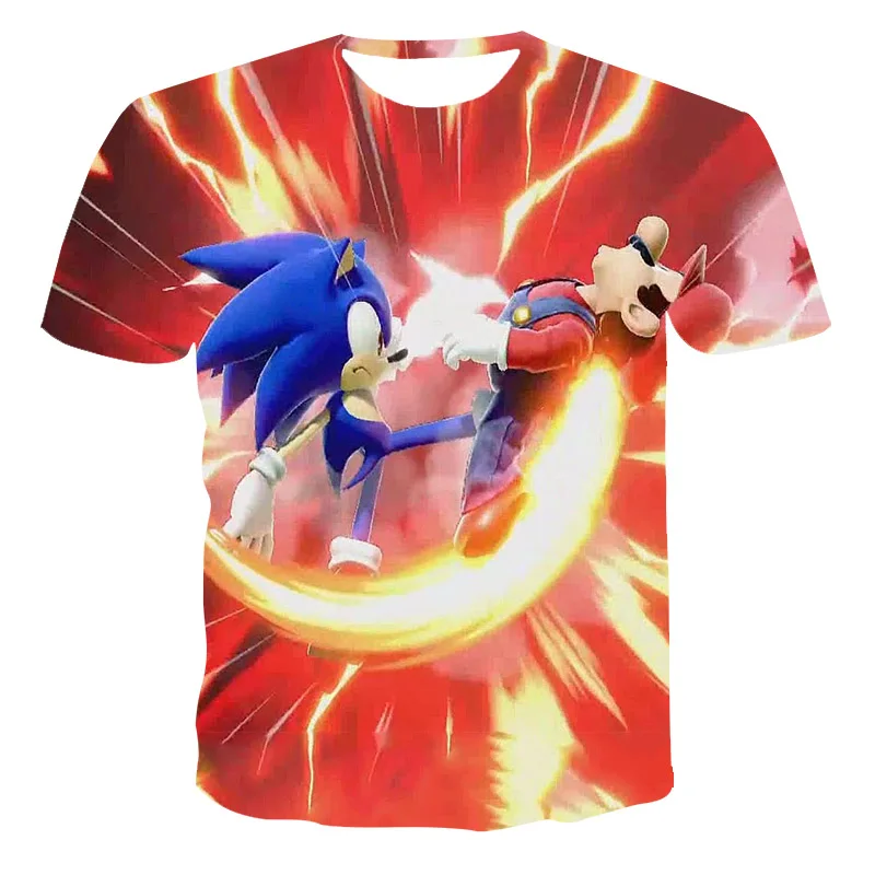 

2020 New Summer Men Fashion Cartoon Sonic Hedgehog O-Neck T Shirt Blue 3D Printed Girls Streetwear Children Clothes Funny Tops
