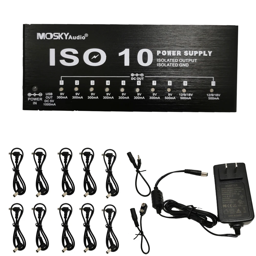 MOSKY ISO 10 гитарный эффект педаль питания изолированных DC выход s & One 5V USB для 9V 12V 18V