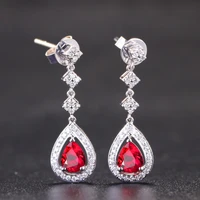 hoyon 925 sliver color drop earring for women red corundum gemstone 18k white gold color aaa zircon diamond ruby birthday gift