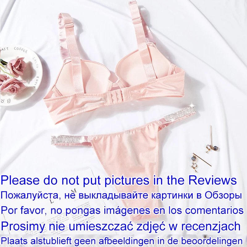 

Plus Size Sexy Push Up Lingerie Bras Sets Luxury Rhinestone Brand Design Underwear Women Diamond Bralette Pink Cotton Panties