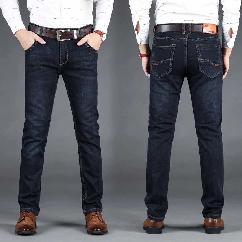 

Luren 2021 Men's Black Blue Regular Fit Jeans Classic Style Business Casual Stretch Skinny Denim Pants Male Brand Trousers
