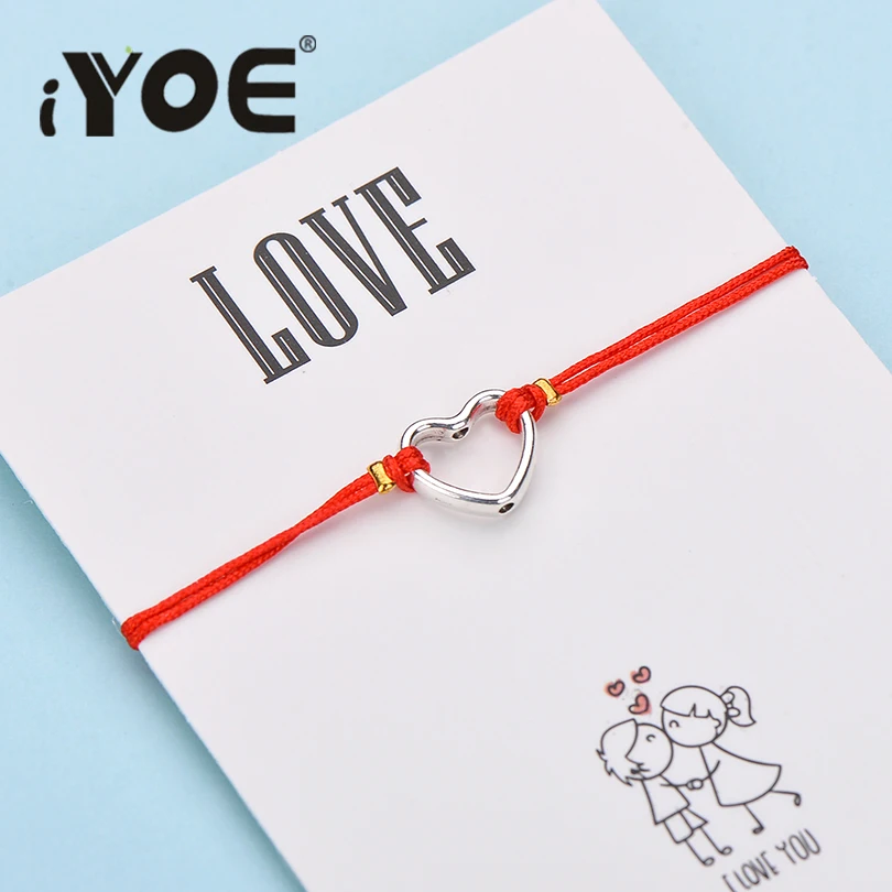 Браслеты IYOE с подвесками в виде сердечек для пар ажурные украшения из веревки