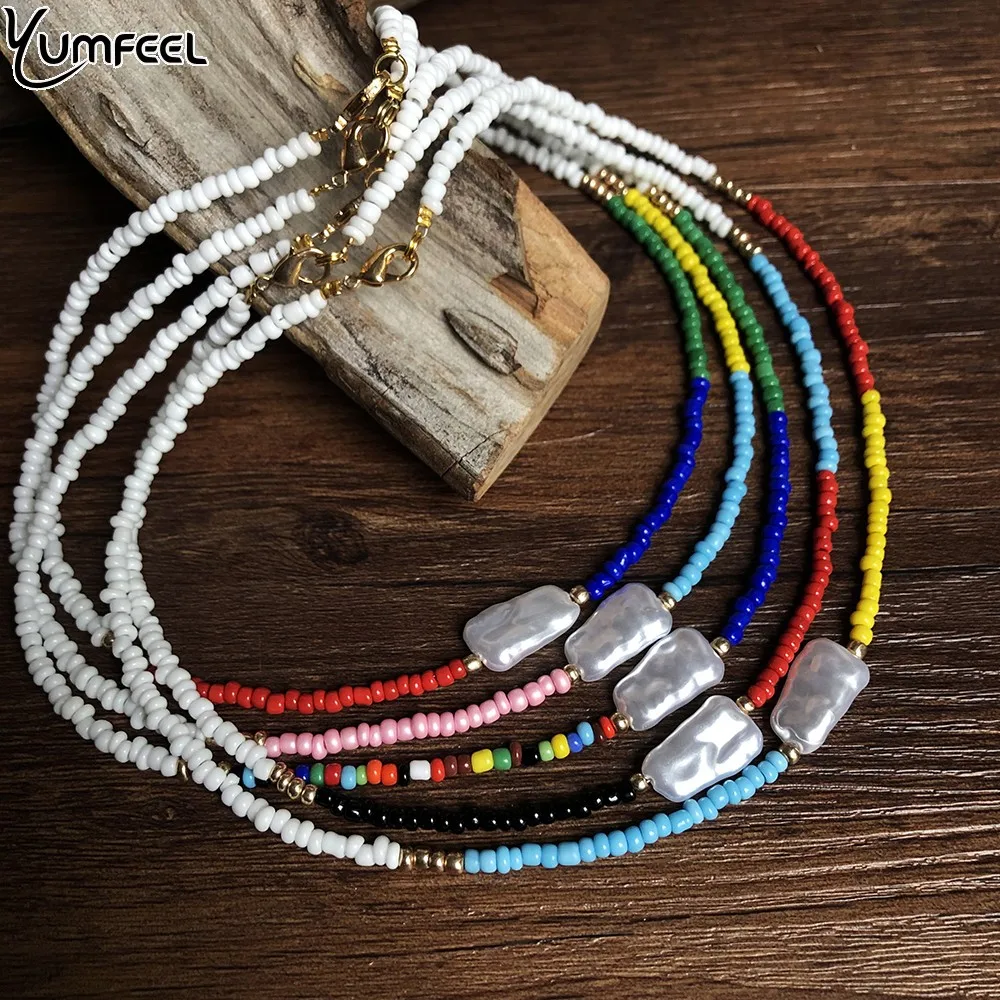 Женское колье чокер с разноцветными бусинами Yumfeel ювелирное изделие ручной