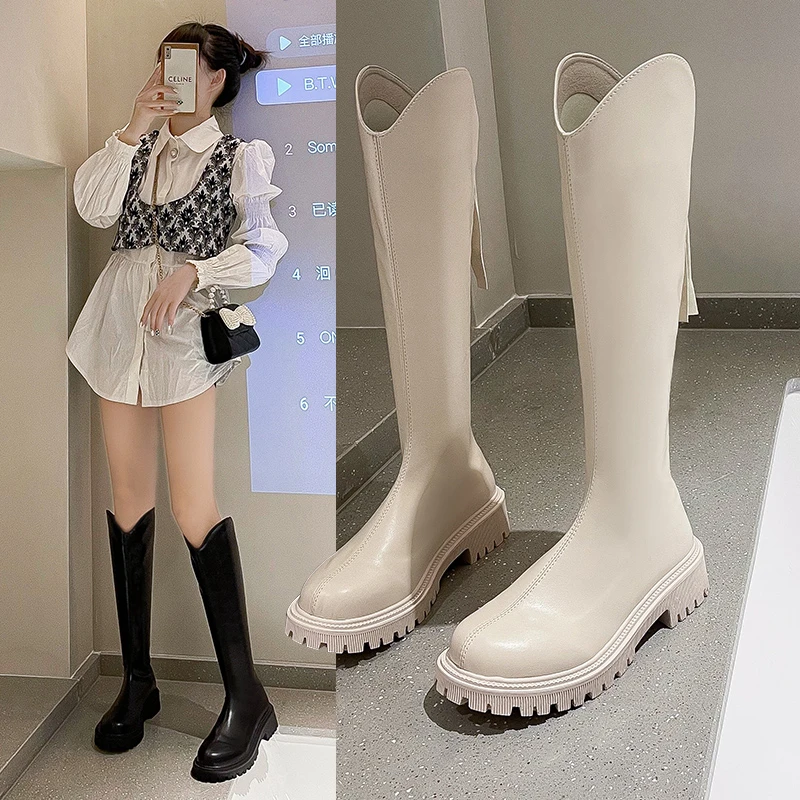 

Облегающие высокие сапоги до бедра на платформе, женские облегающие сапоги до колена на толстой подошве, женская обувь, черные зимние длинн...