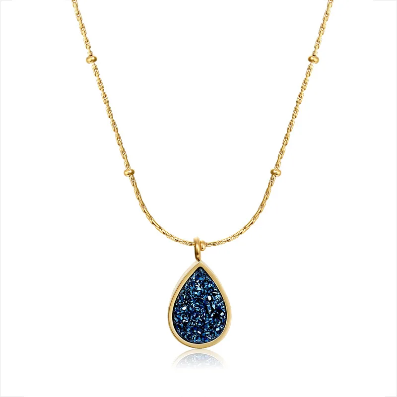 

MOGAKU Simple Temperament Women Chains Necklace Fashion Blue Crystal Water Drop Pendants for Ladies Party Jewelry Accessories