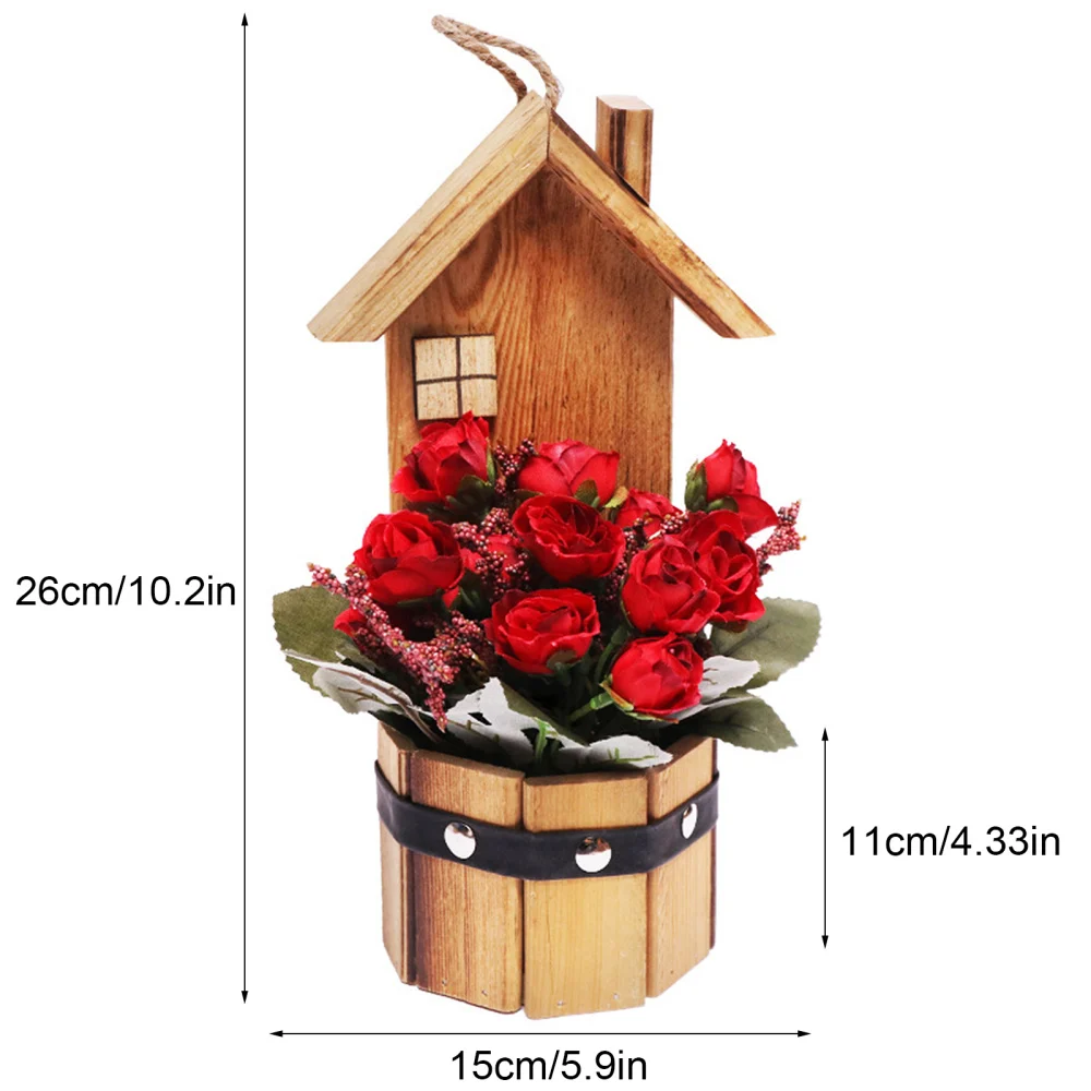 Подвесной деревянный дом в горшке искусственный цветок деревянное украшение для