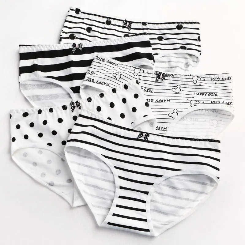 

New Arrived Big Girls Underwear 5pcs/lot Kids Panties Traceless Shorts Briefs Cotton Striped Printed Teens Student Underwear