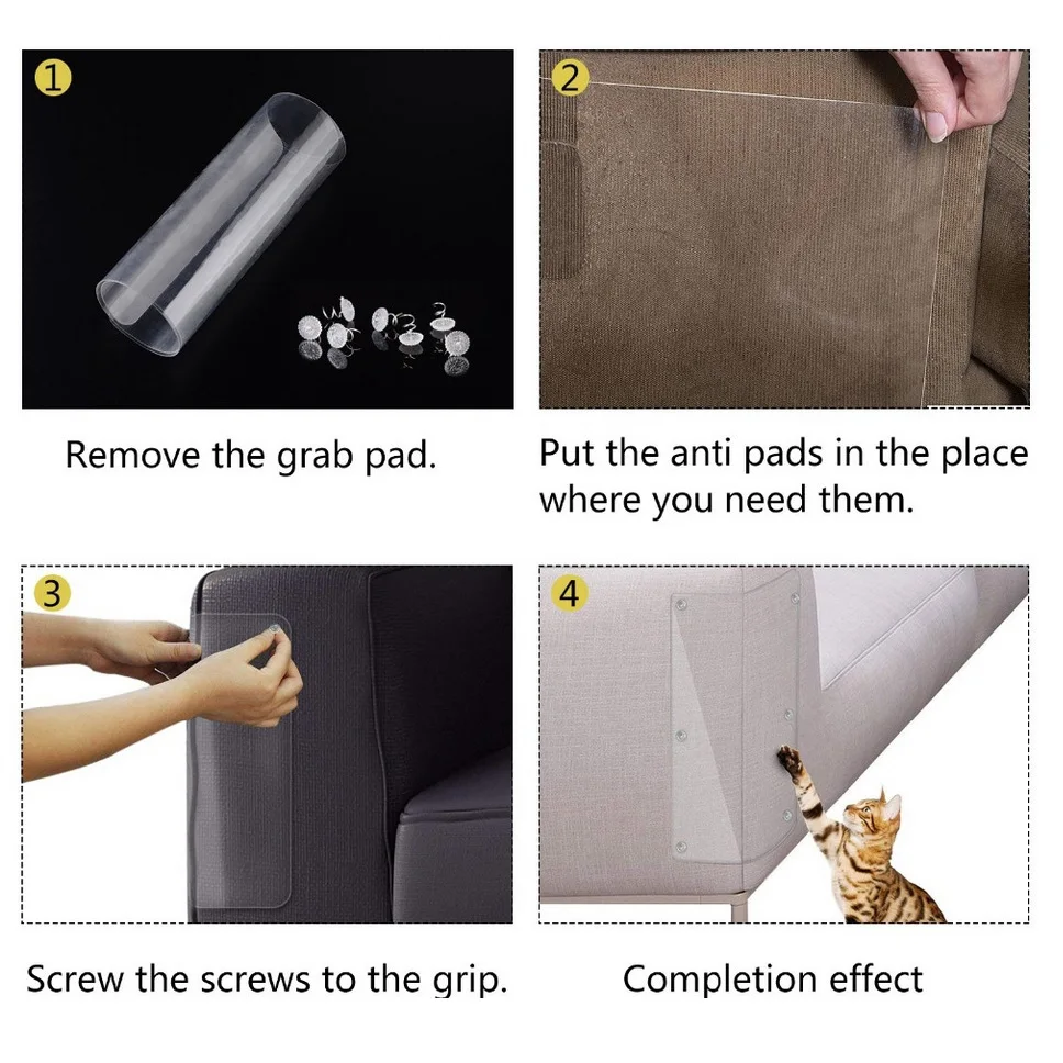 

4pcs Cat Scratch Guards Sofa Protector Paw Pad Corner Guard Deterrent Pad Furniture Flexible Vinyl Fit Leather Sofa Couch Door
