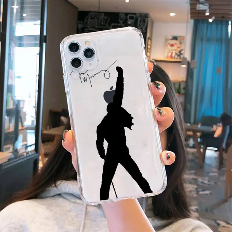 

Rock singer Freddie Mercury Queen Phone Case Transparent for iPhone 6 7 8 11 12 s mini pro X XS XR MAX Plus cover funda shell
