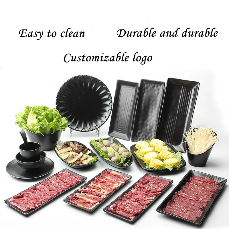 Vacclo черный меламин лоток ужин тарелки Еда закуски суши стейк рыбы пластины