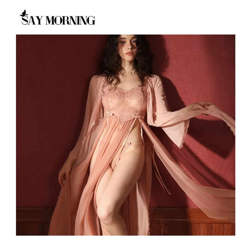 Сексуальная частная Пижама SAY MORNING Женская кружевная длинная ночная рубашка