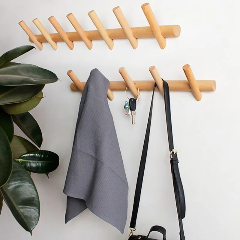 

High-Quality Beech Wall Mounted Coat Hook Wooden Rack Clothes Towel Hanger Hat Storage Hooks Home Storage Supplies