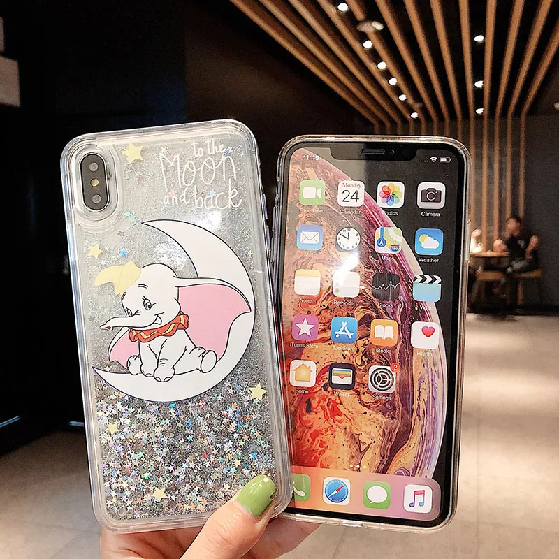 Милый мультяшный слон Дамбо динамический Жидкий чехол зыбучие пески для iPhone 6 6s 7 8