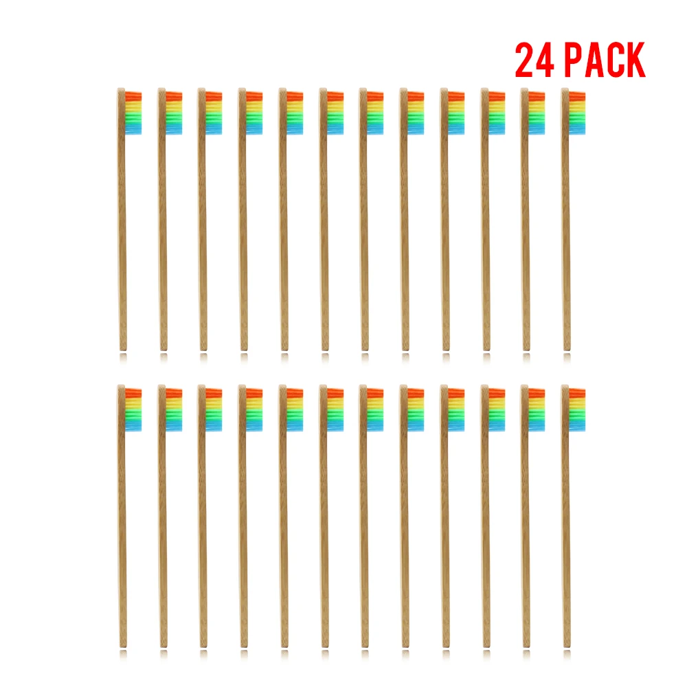 

24 Pieces DR.PERFECT Rainbow Colorful Head Bamboo Toothbrush Environment Eco friendly Wooden Bamboo Toothbrush Oral Care