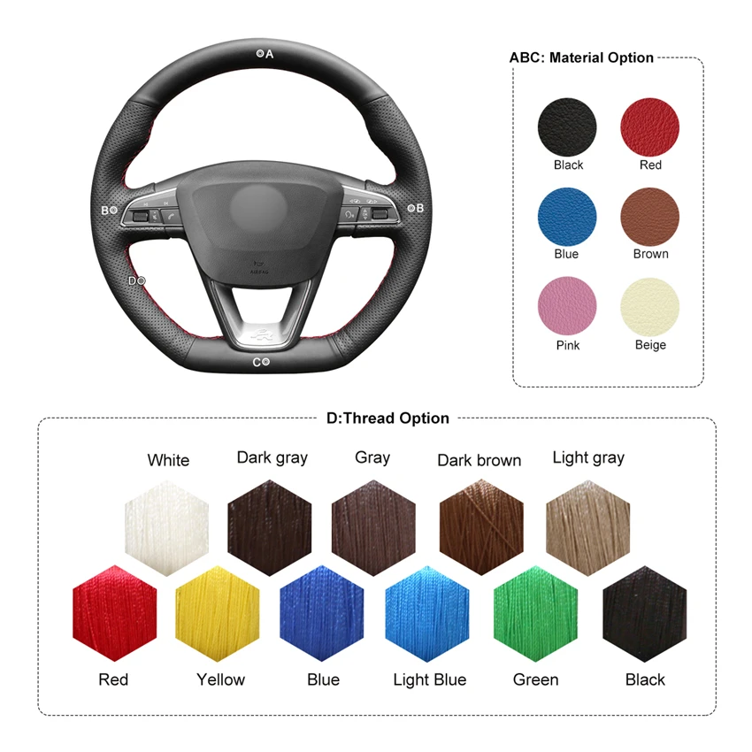 Черный чехол на руль из натуральной кожи для Seat Leon Cupra R 2013 2019 ST 2019|Чехлы руль| |