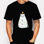 Мужские футболки с рождественским котом, летняя мужская футболка, модные повседневные свободные топы с коротким рукавом, футболки, Рождественская рубашка, мужские топы, одежда