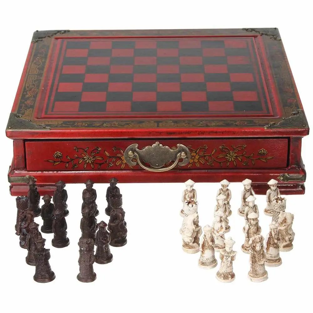 32Pcs/Set Wooden Table Chess Chinese Games Resin Chessman Christmas Birthday Premium Gifts Entertainment Board Game | Спорт и