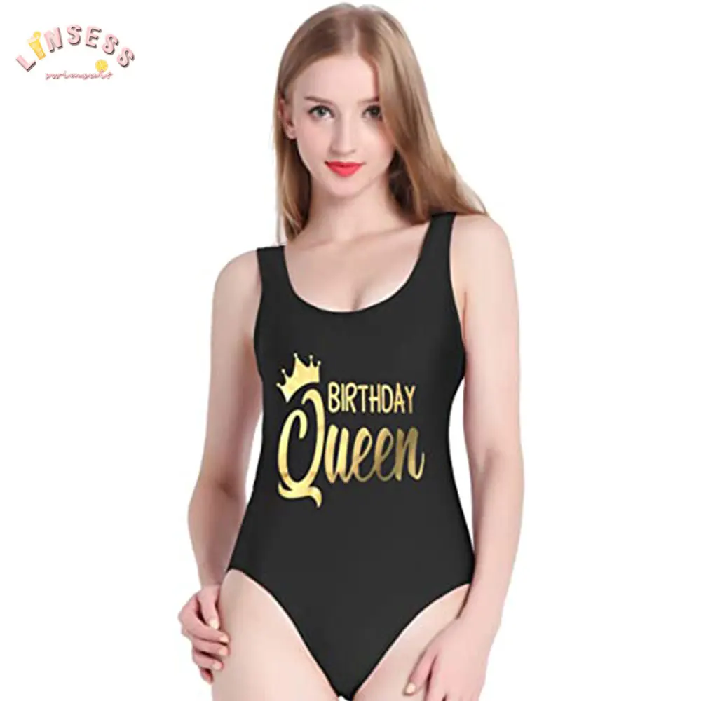 

BIRTHDAY Swimsuit Women's Retro One-Piece Text Printed Swimsuit High-Cut Low-Back Swimwear Female All-Match Yellow Bathing Suits