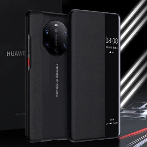 pu leather flip phone case for huawei mate 40 rs 6 67 inch leatherhard pc window smart view cover for mate 40rs mate40rs capa free global shipping