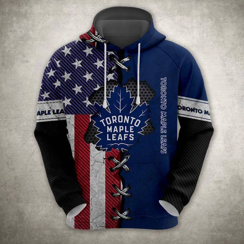 

Fashion striped stitching blue leaf print sweatshirt Toronto Men's casual Maple Leafs hoodie