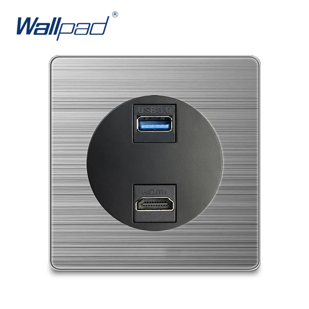 Wallpad USB HDMI совместимая настенная электрическая розетка серебристая панель из