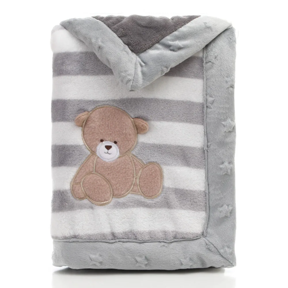 Grey Bear Двухслойное утепленное детское одеяло, зимнее теплое, 75x100 см, детское Фланелевое Пеленальное Одеяло для новорожденных - Цвет: Grey Bear