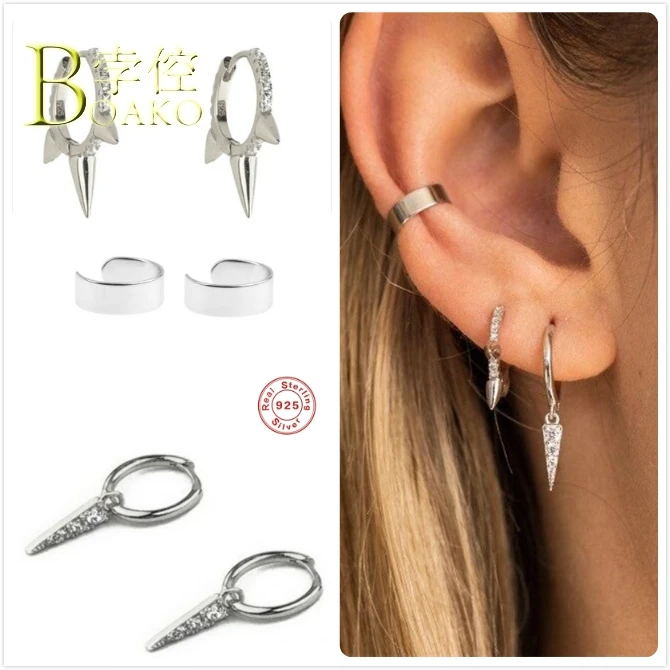 Серьги кольца женские/мужские серебряные с шипами|Серьги-кольца| |