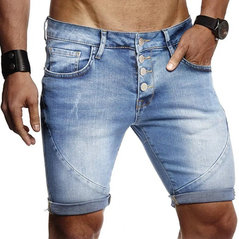 

2022 Summer Denim Shorts Fashion Ripped Skin-friendly Polyester Men's Shorts Casual Solid Color Male Short Homme