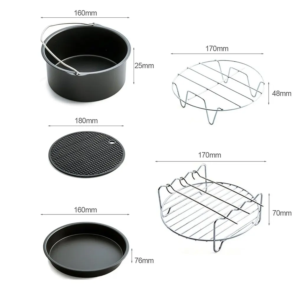 

Home Air Frying Pan Accessories Five Piece Fryer Baking Basket Pizza Plate Grill Pot Mat Multi-functional Kitchen Accessory