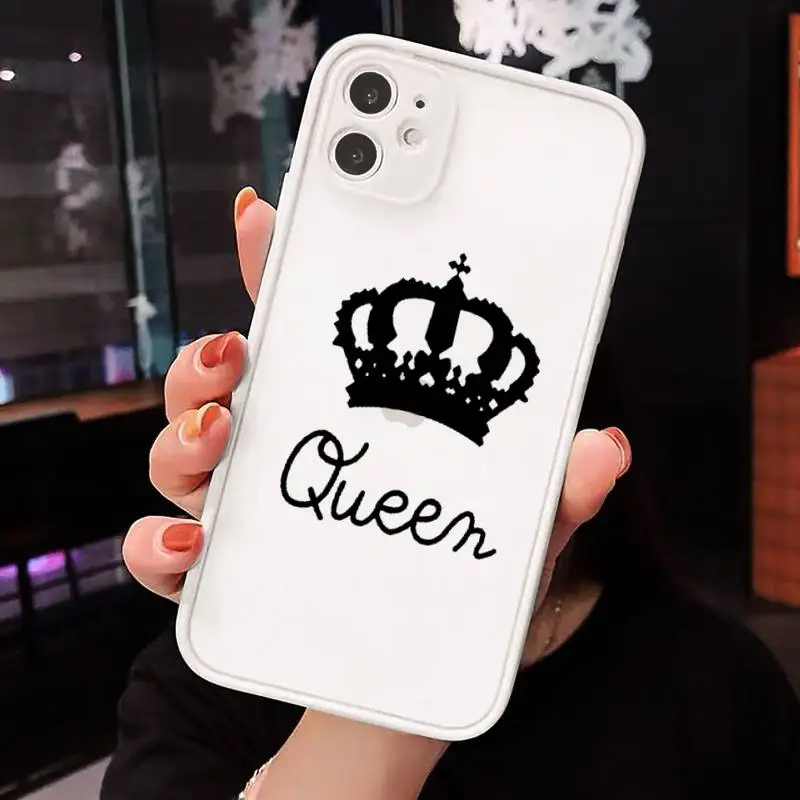 

Crown Letter King Queen Phone Cases Matte Transparent for iPhone 7 8 11 12 s mini pro X XS XR MAX Plus cover funda