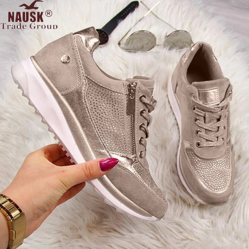

Women Shoes Gold Sneakers Zipper Platform Trainers Women Shoes Casual Lace-Up Tenis Feminino Zapatos De Mujer Womens Sneakers