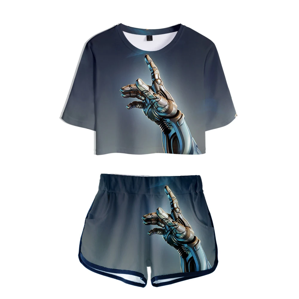 

Endhiran 2 two piece Set streetwear female set hip hop navel tshirt tracksuit for women t shirt shorts woman Sets