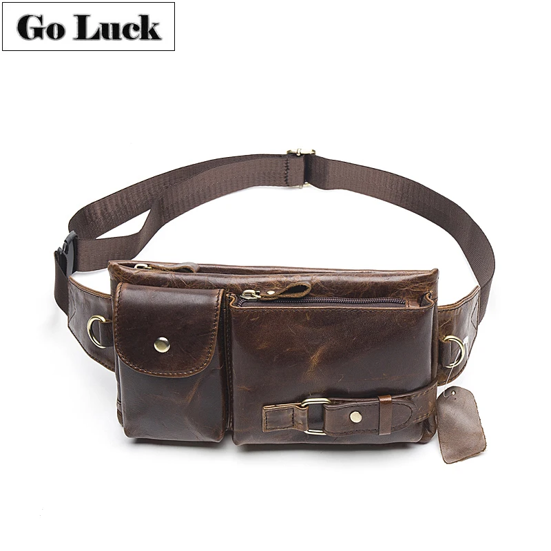Бренд GO LUCK повседневная поясная сумка из натуральной кожи мужская через плечо