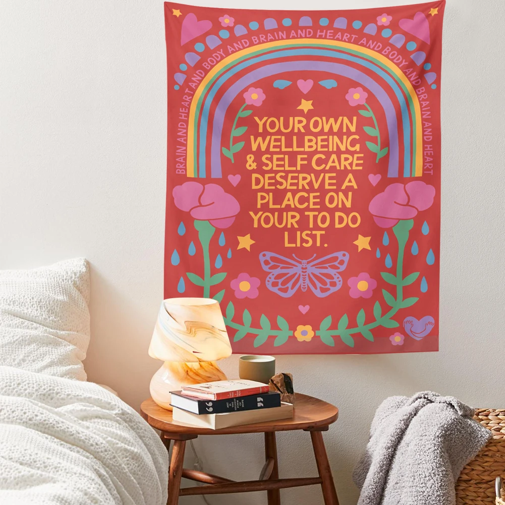 Винтажный гобелен с радужными цветами настенное украшение в стиле ретро красное