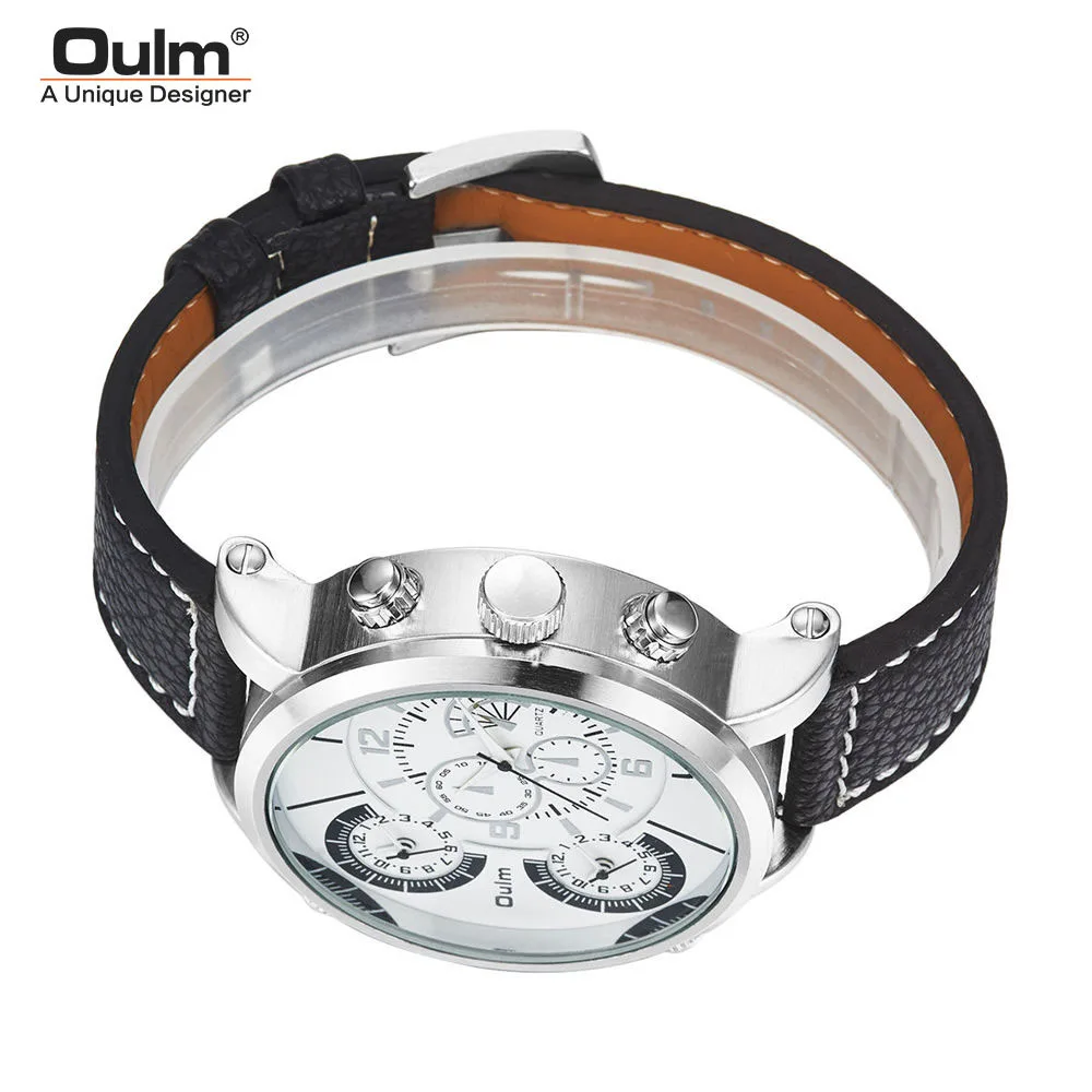 

2020 Oulm Personalized Watches Men Waterproof Quartz 3 Time Zone Watches Large Mens Watches Aviator Dropshipping reloj hombre