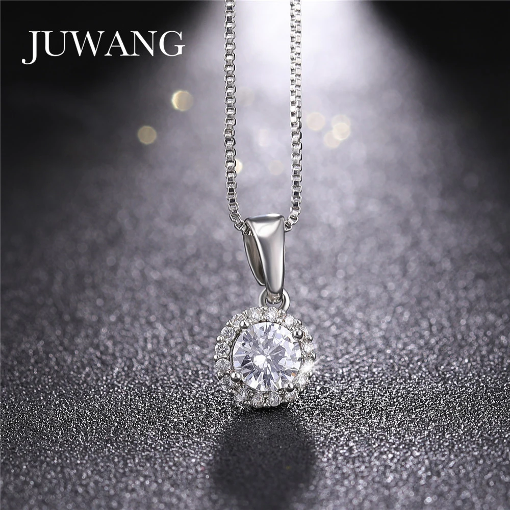 

Round Design Zircon Crystal Pendant Necklace Silver Color For Women 2020 New Fashion Bridal Wedding Jewelry