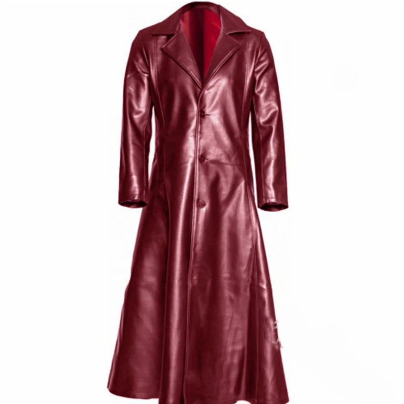 

Wepbel Big Swing Trench Jackets Coat Solid Leather Trench Outwear Polo Collar Tight Buttons Men Pu Long Leather Coat Fashion