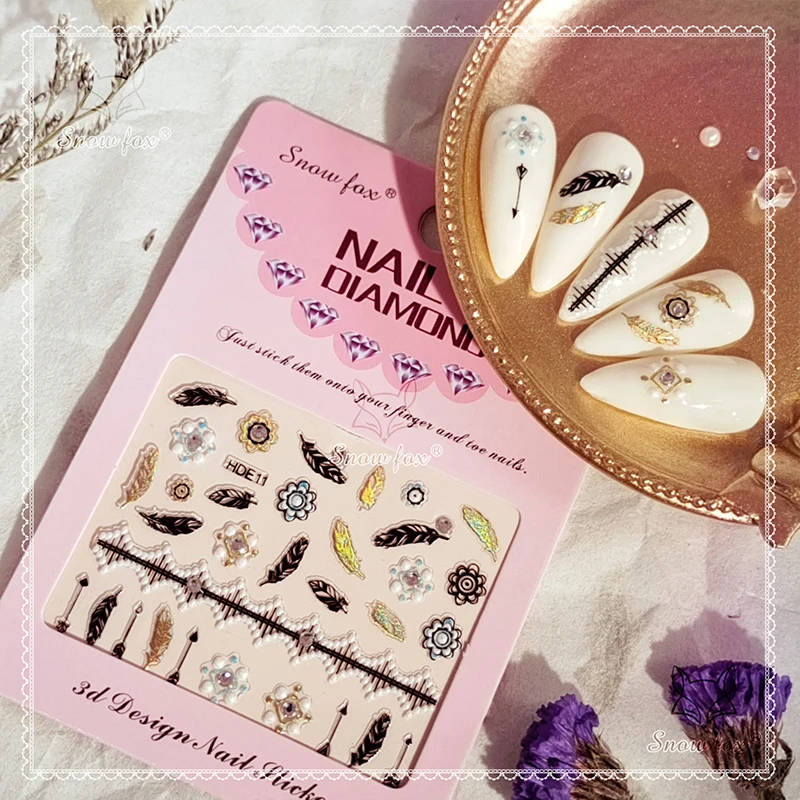 

1 Sheet 3D Nail Sticker Winter Flowers With Rhinestone Self-Adhesive Sliders Leaf Transfer Stickers Nail Art Decoration