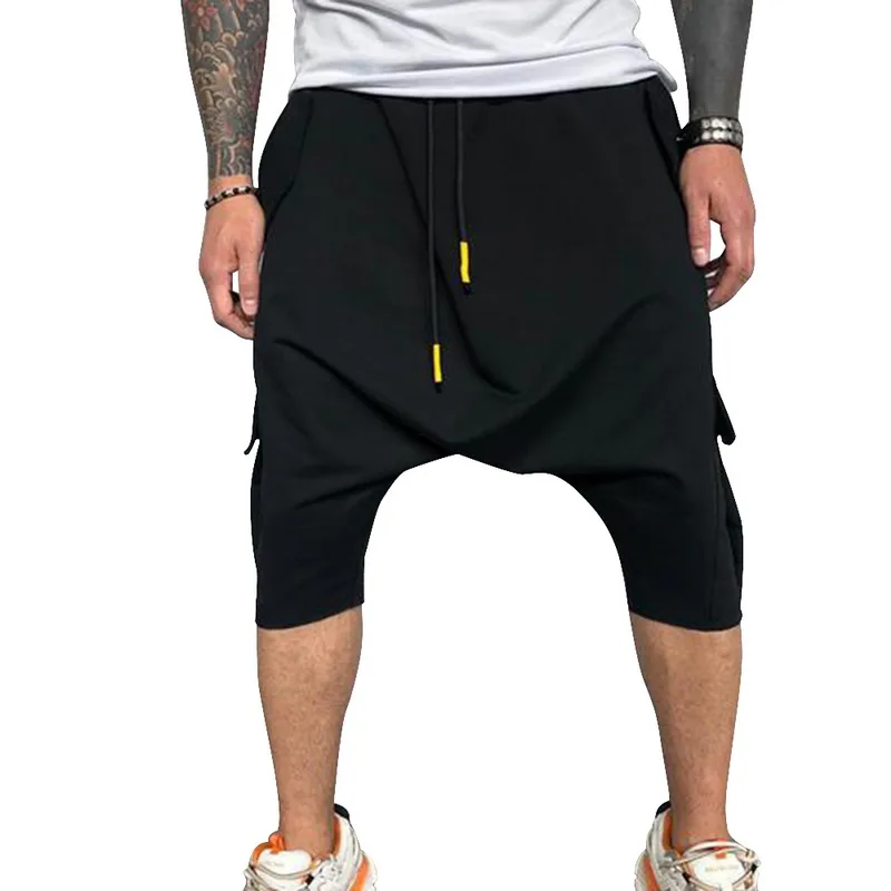 

Summer Cotton Harem Pants Men Casual Hip Hop Trousers Drawstring Cross Bloomers Calf-Length Pants Joggers Streetwear