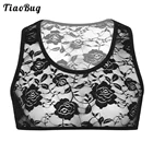 Мужское Прозрачное нижнее белье TiaoBug, с глубоким U-образным вырезом, без рукавов, эластичный Цветочный кружевной короткий жилет, укороченные топы, Ночная одежда