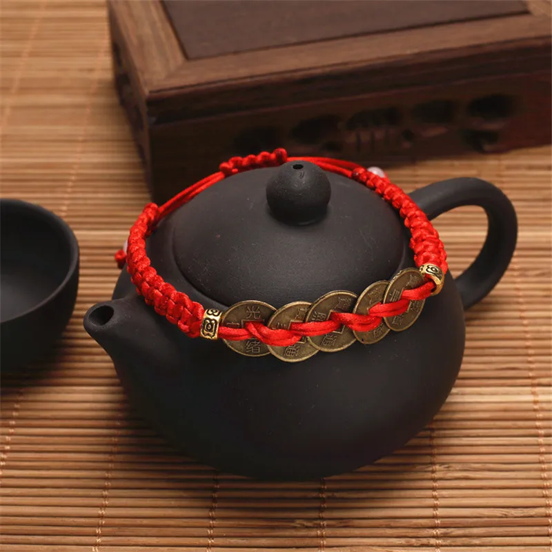 Фэн-шуй I Ching старинная монета кабала красная веревка притягивает удачу браслеты - Фото №1