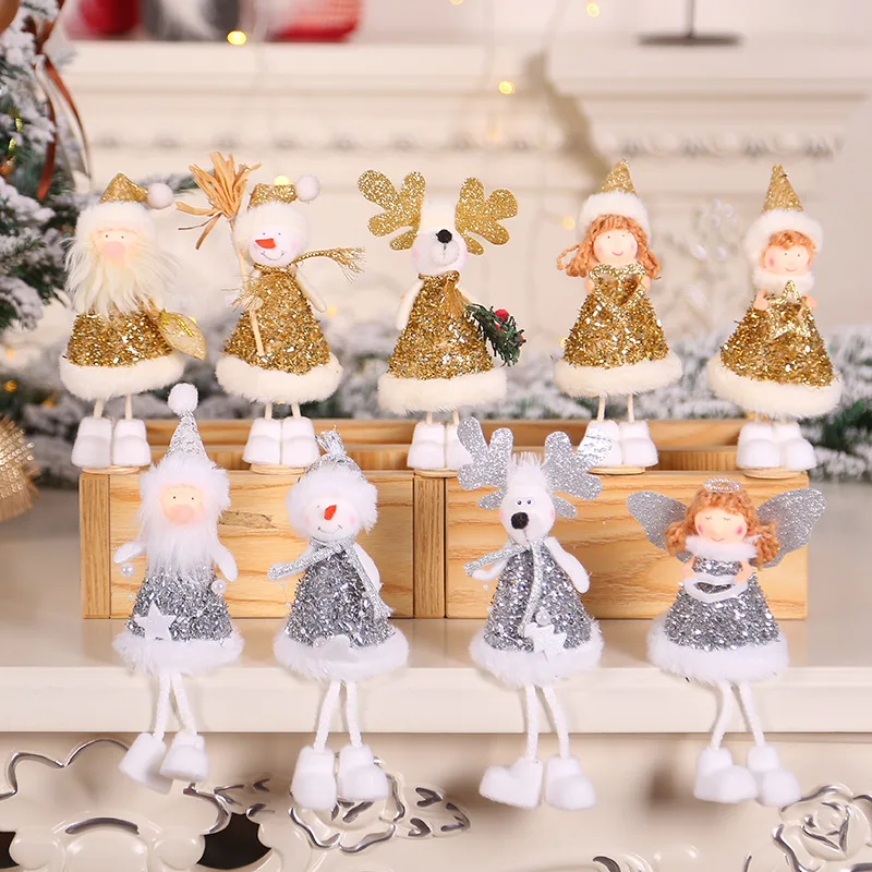 

Christmas decorations gold silver dolls elderly angel doll ornaments children's holiday creative plush toys