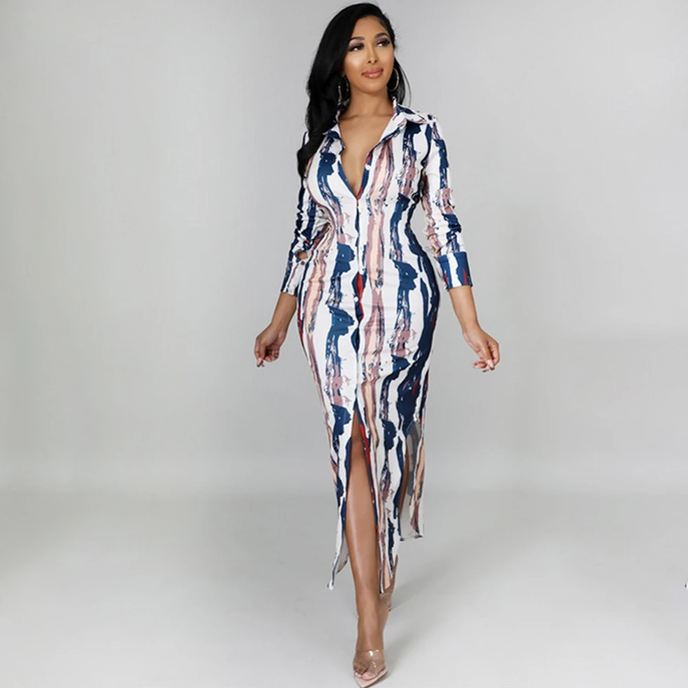 

African Dresses For Women Turn Down Collar Long Sleeve Blouses 2022 Spring New Casual Africa Shirts Tunic Midi Dress Clothes