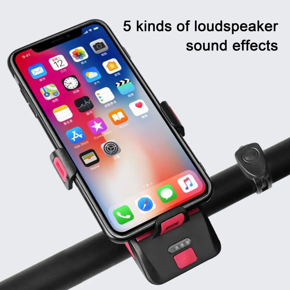 

Light Headlight 4 in 1 Bicycle Phone Rack Holder Front Bike Speaker Alarm Bell