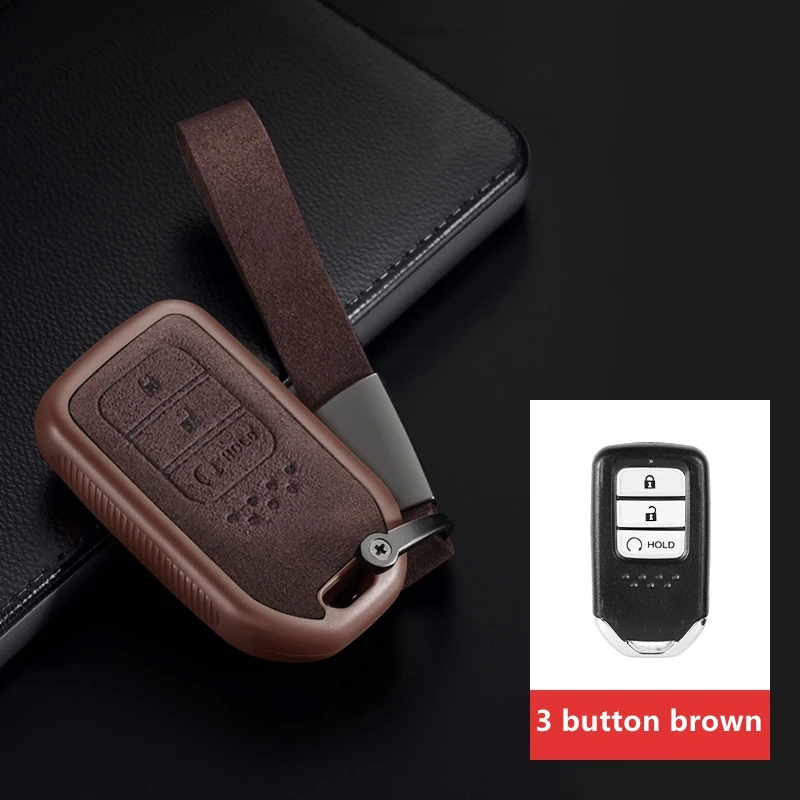 Автомобильный Футляр для ключей из натуральной кожи для Honda CRV HRV Accord Civic Odyssey Inspire JADE Pilot Smart Key аксессуары - Название цвета: 3 button brown