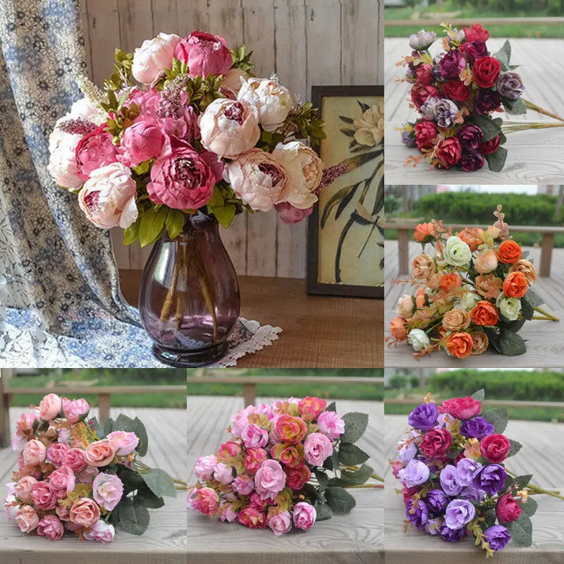 Искусственная Роза из шелка Искусственный Пион винтажный цветок листья пиона